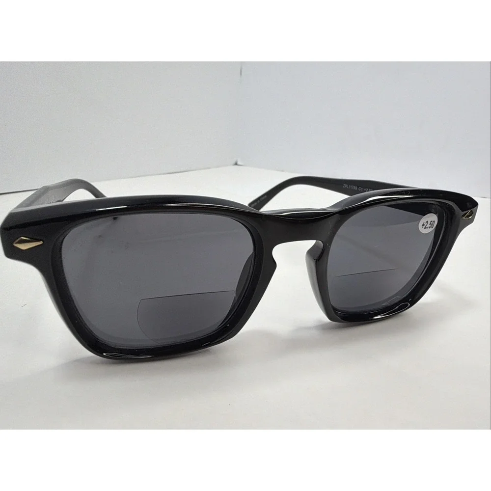 JM Readers +2.50 Bifocal Reading Sunglasses Black UV Protection Unisex NEW